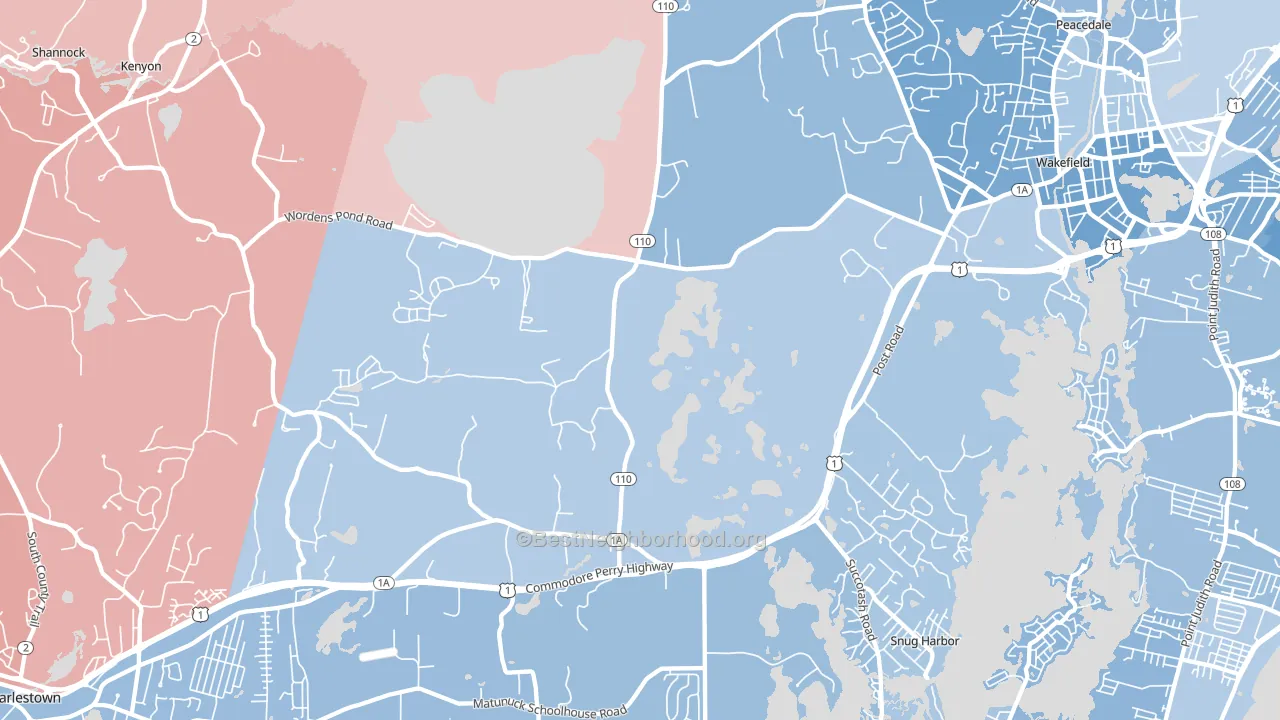 South Kingstown, RI block-group political-lean map