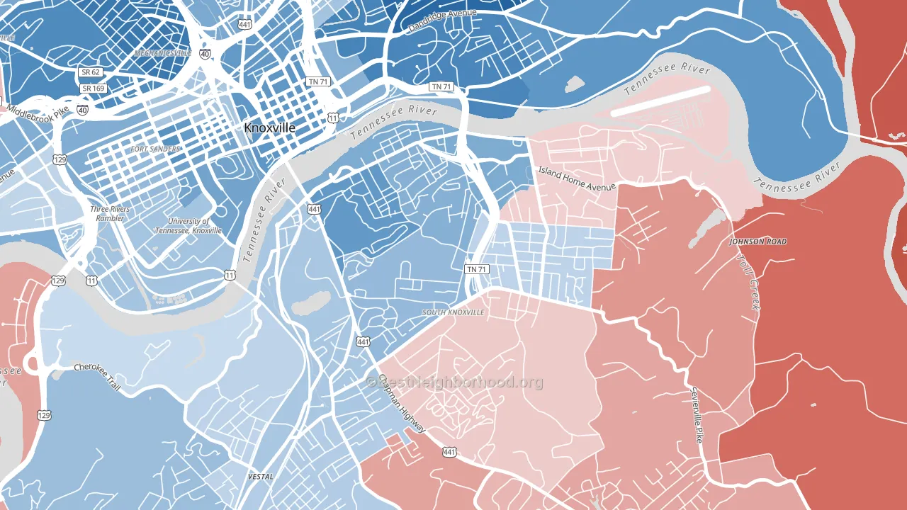 South Knoxville, Knoxville, TN block-group political-lean map