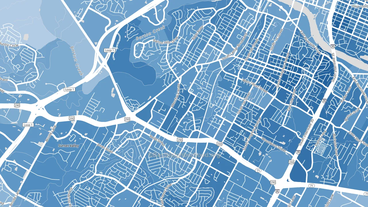 South Lamar, Austin, TX block-group political-lean map