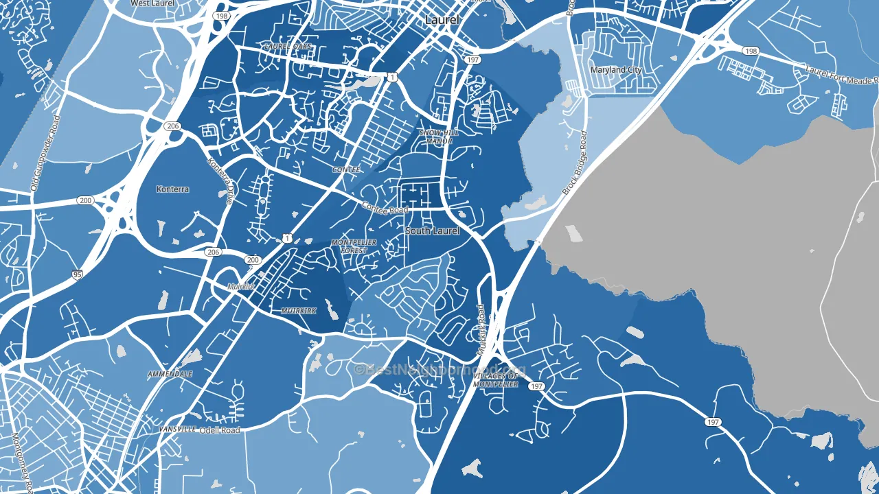 South Laurel, MD block-group political-lean map