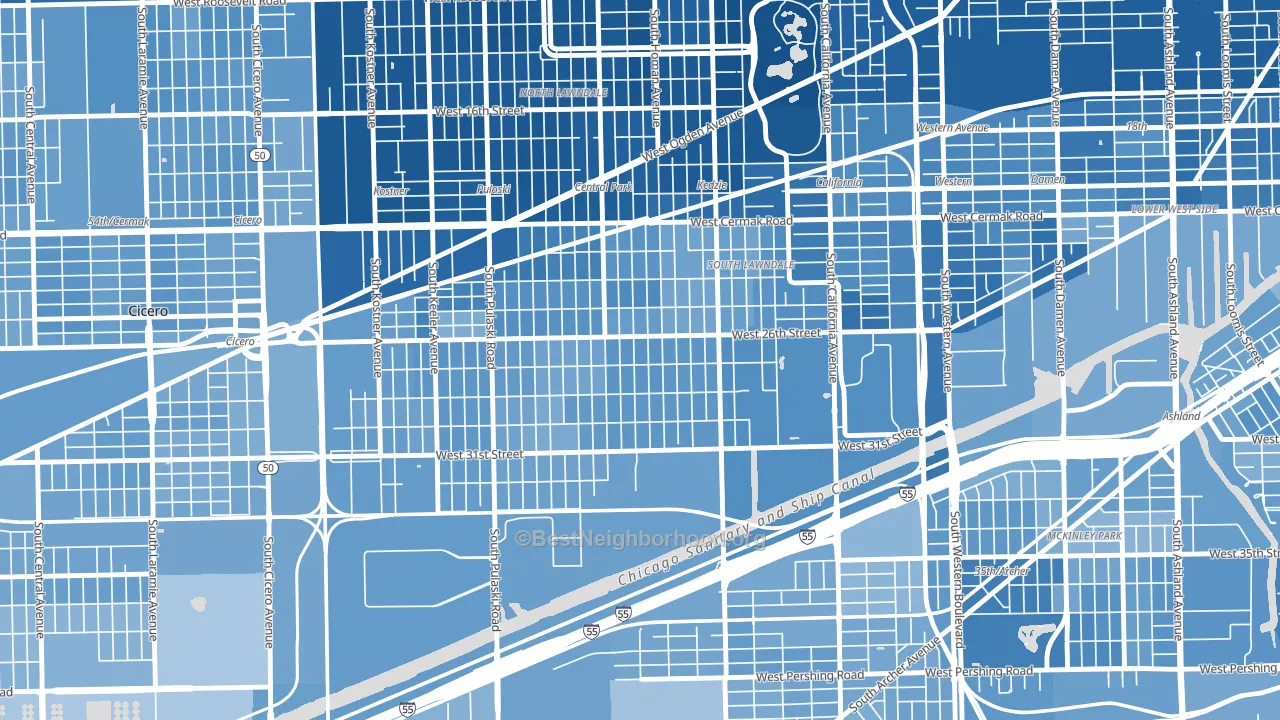 South Lawndale, Chicago, IL block-group political-lean map