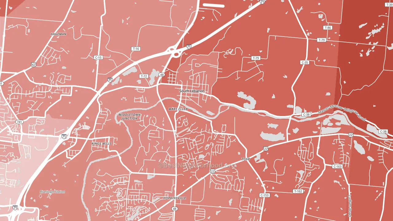 South Lebanon, OH block-group political-lean map