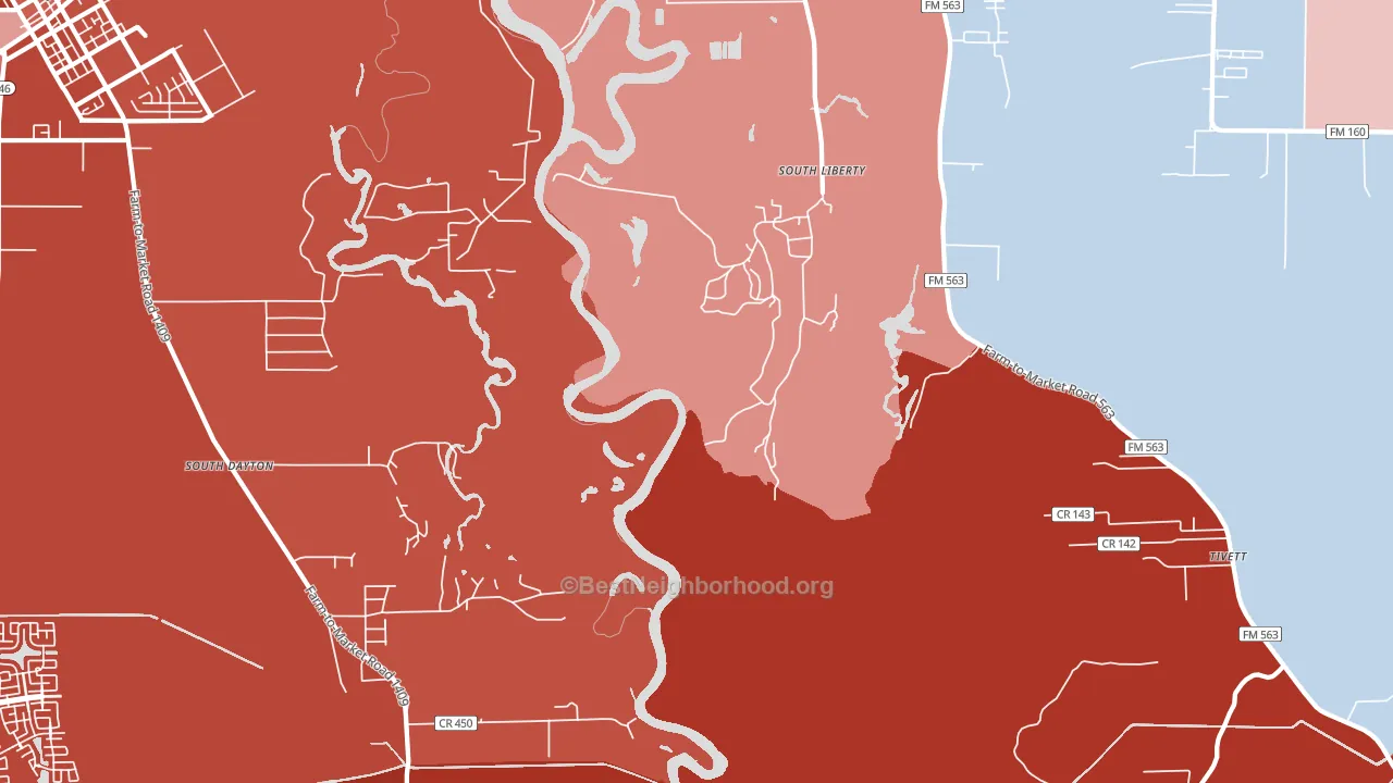 South Liberty, TX block-group political-lean map