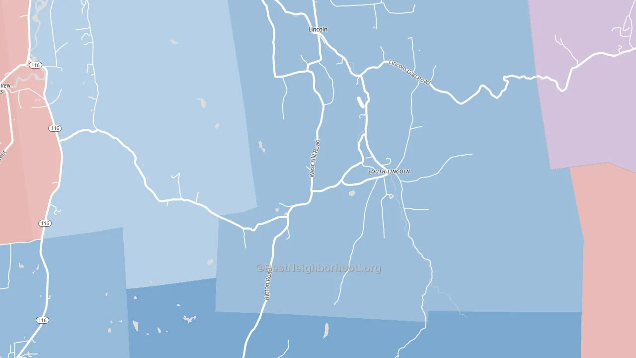 South Lincoln, VT block-group political-lean map