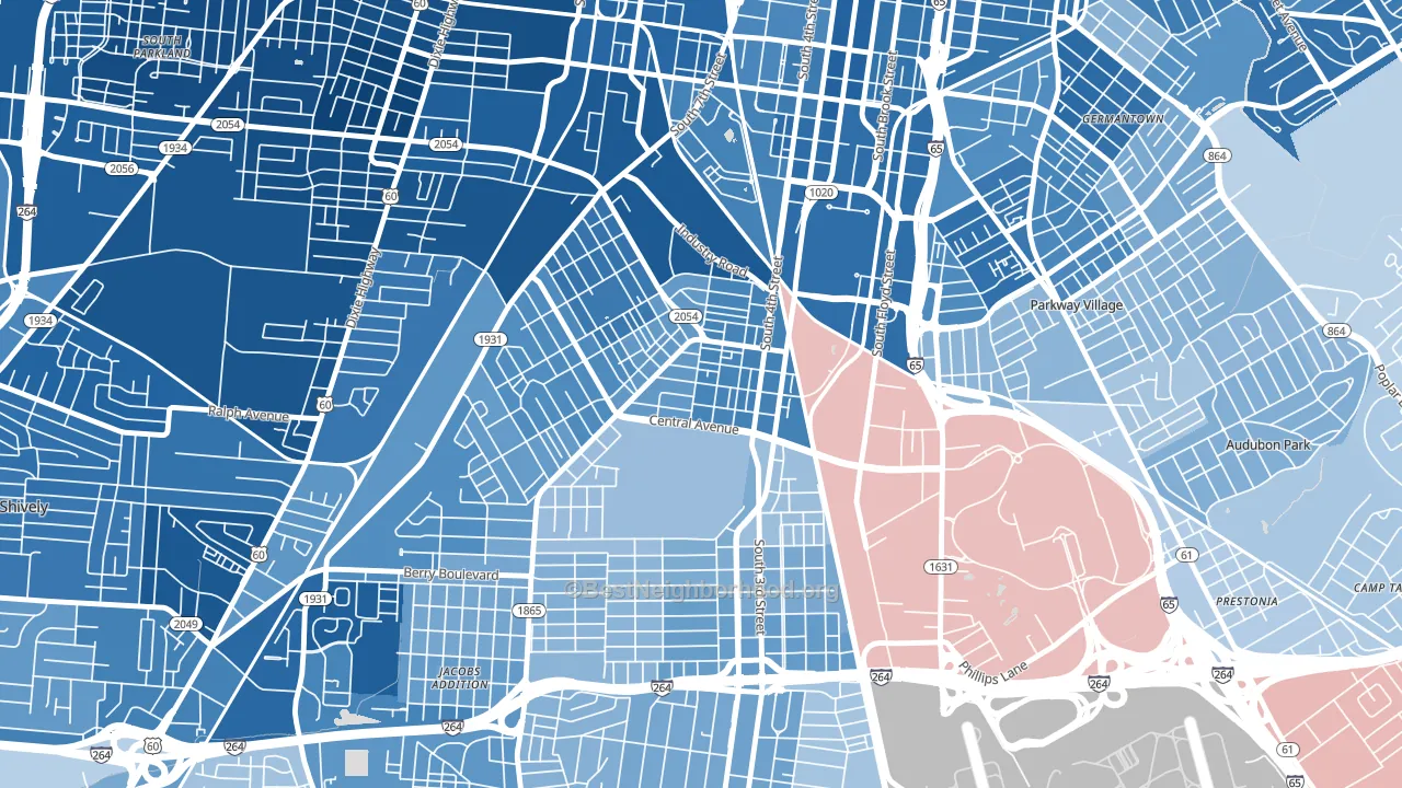 South Louisville, Louisville, KY block-group political-lean map