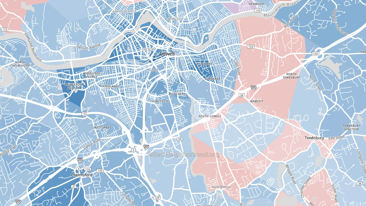 South Lowell, Lowell, MA block-group political-lean map