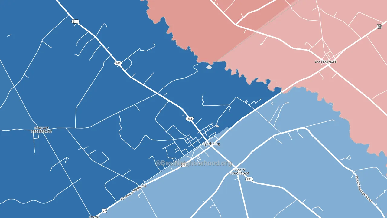 South Lynchburg, SC block-group political-lean map
