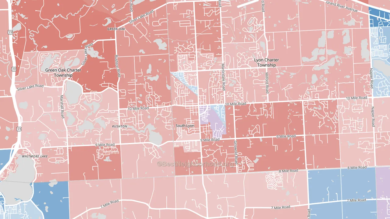 South Lyon, MI block-group political-lean map