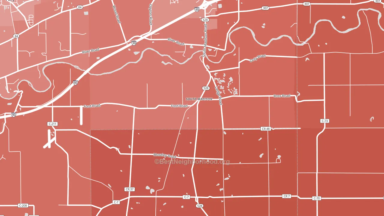 South Madison, OH block-group political-lean map
