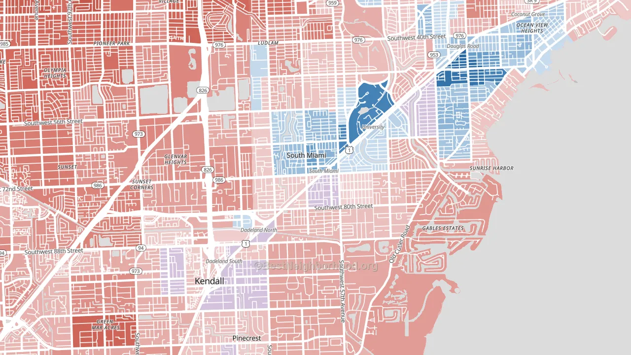 South Miami, FL block-group political-lean map
