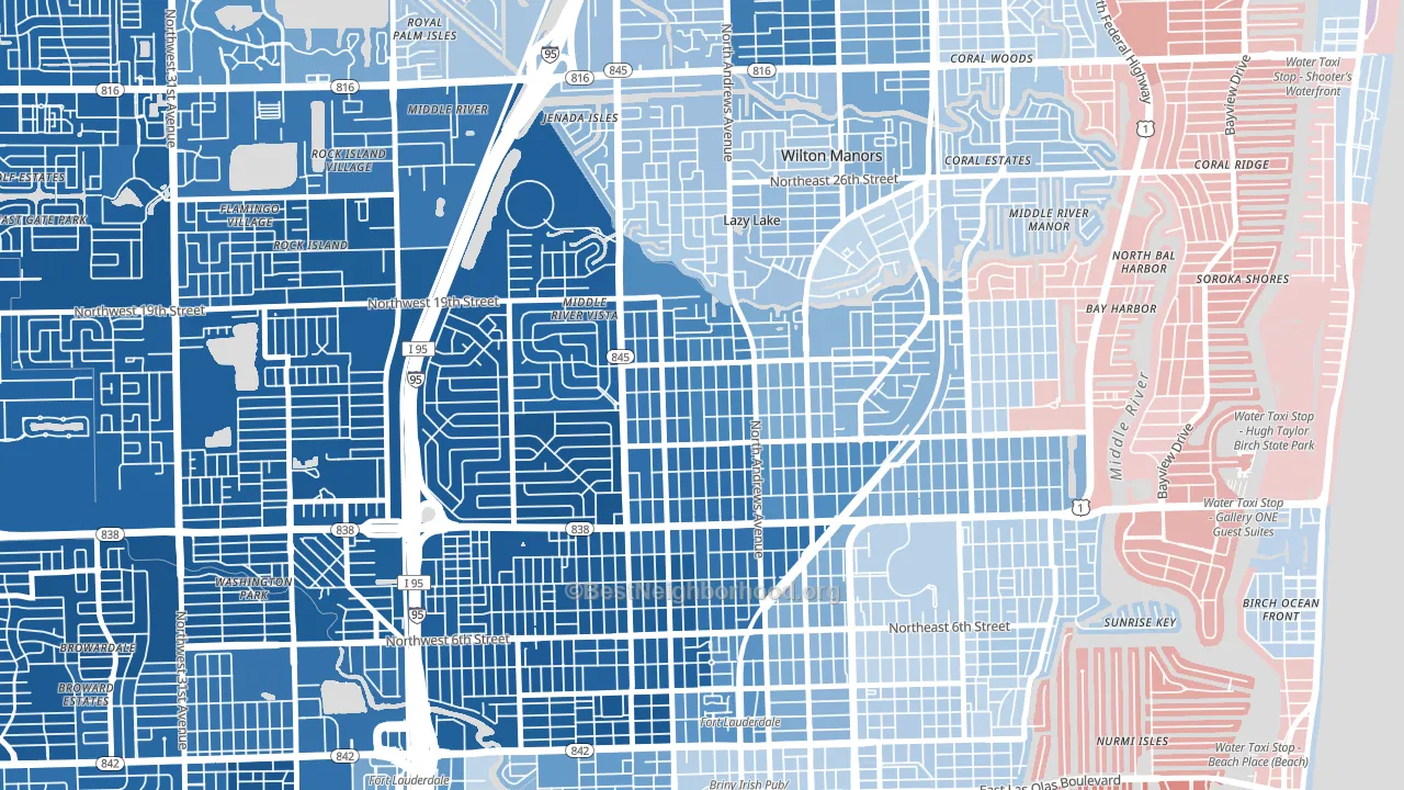 South Middle River, Fort Lauderdale, FL block-group political-lean map
