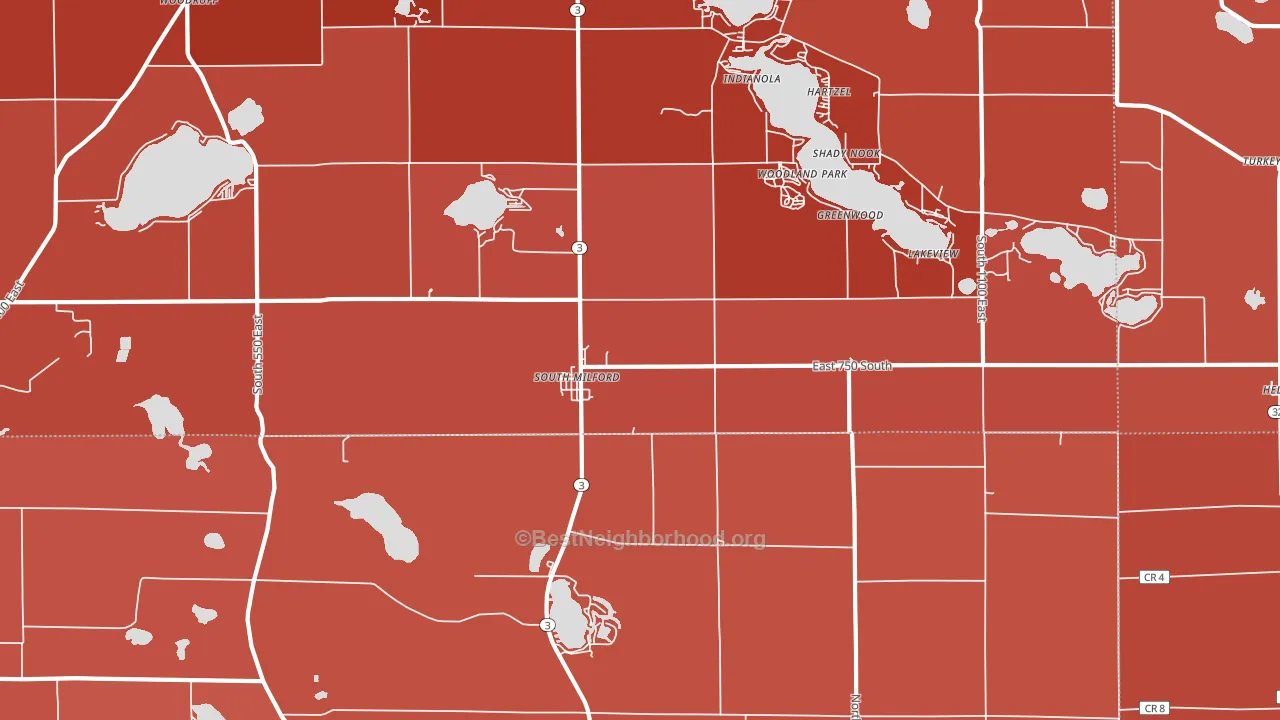 South Milford, IN block-group political-lean map
