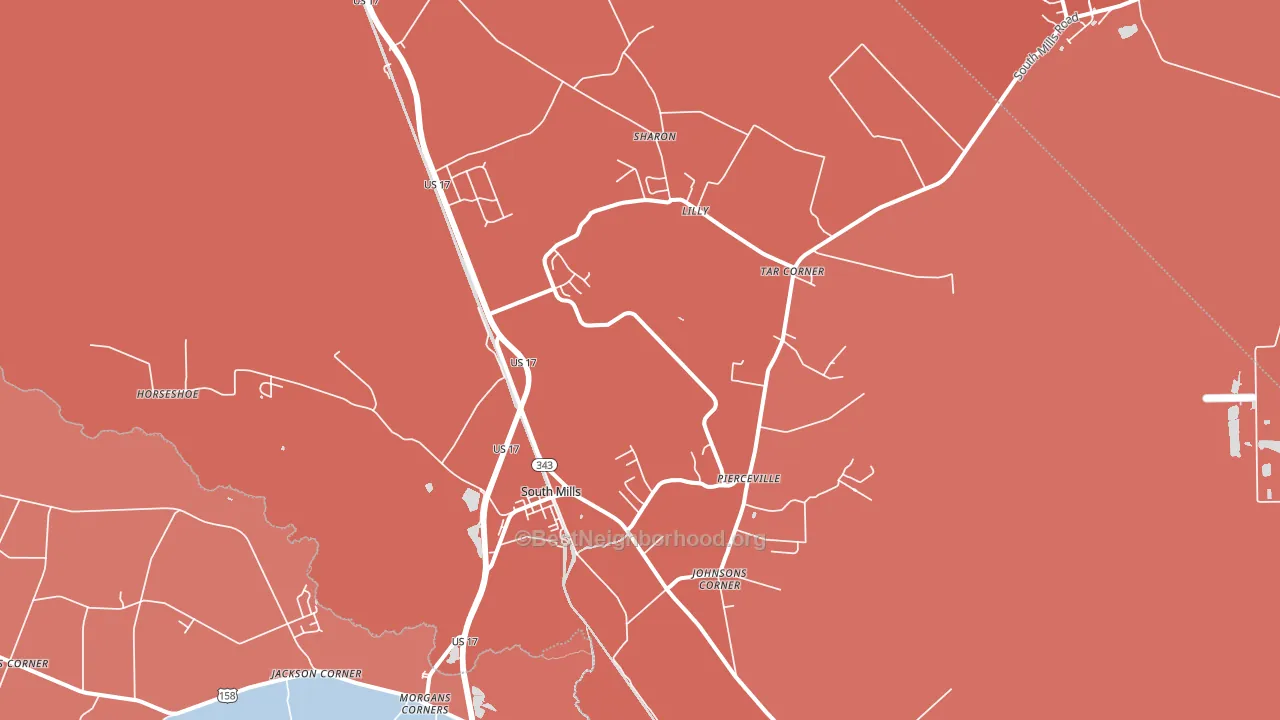South Mills, NC block-group political-lean map