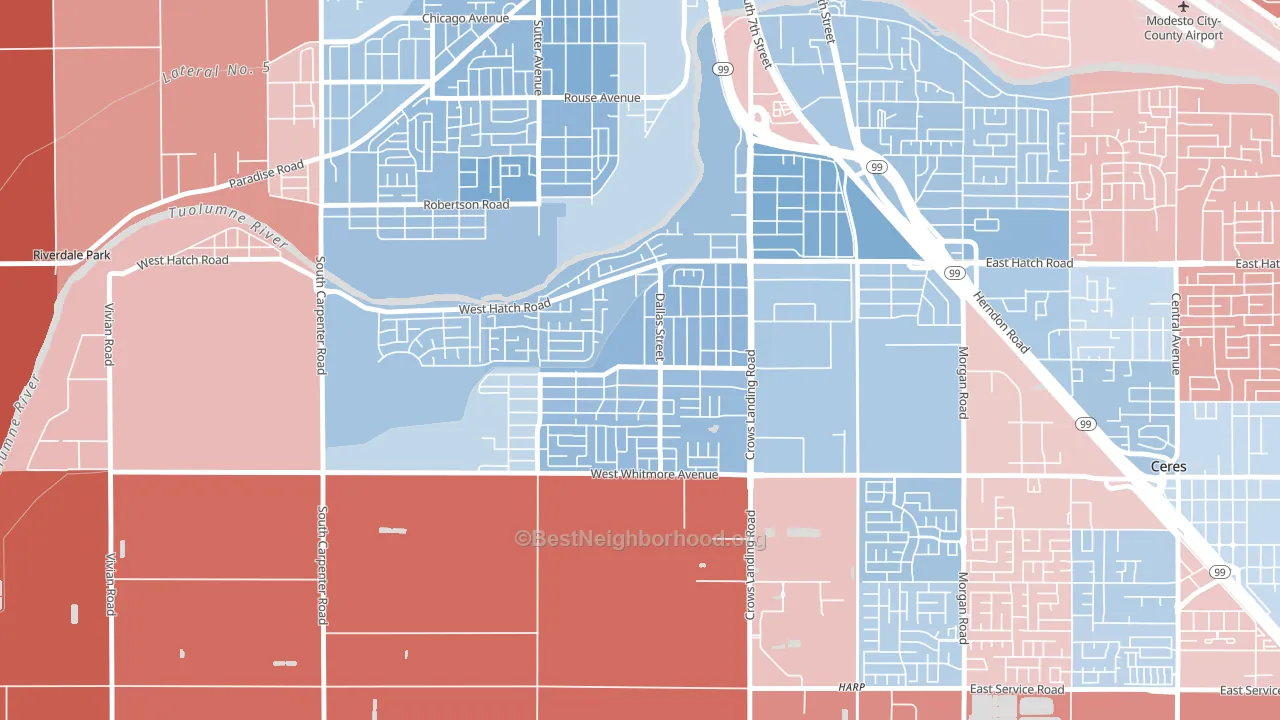 South Modesto Acres, Modesto, CA block-group political-lean map