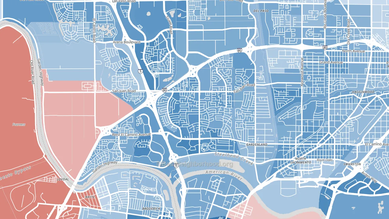 South Natomas, Sacramento, CA block-group political-lean map