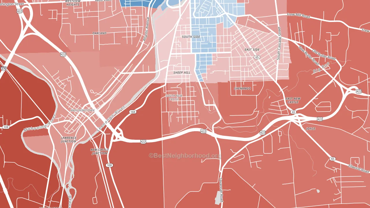 South New Castle, PA block-group political-lean map