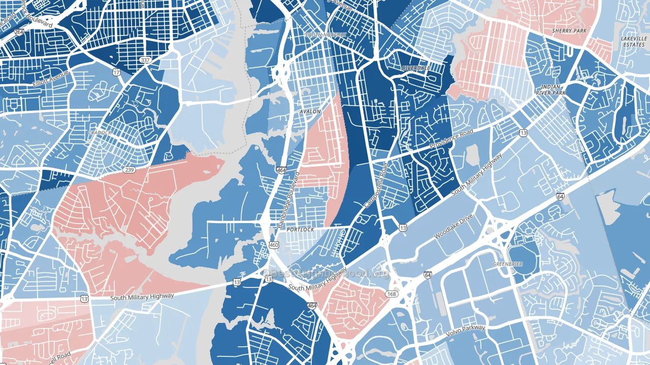 South Norfolk, Chesapeake, VA block-group political-lean map