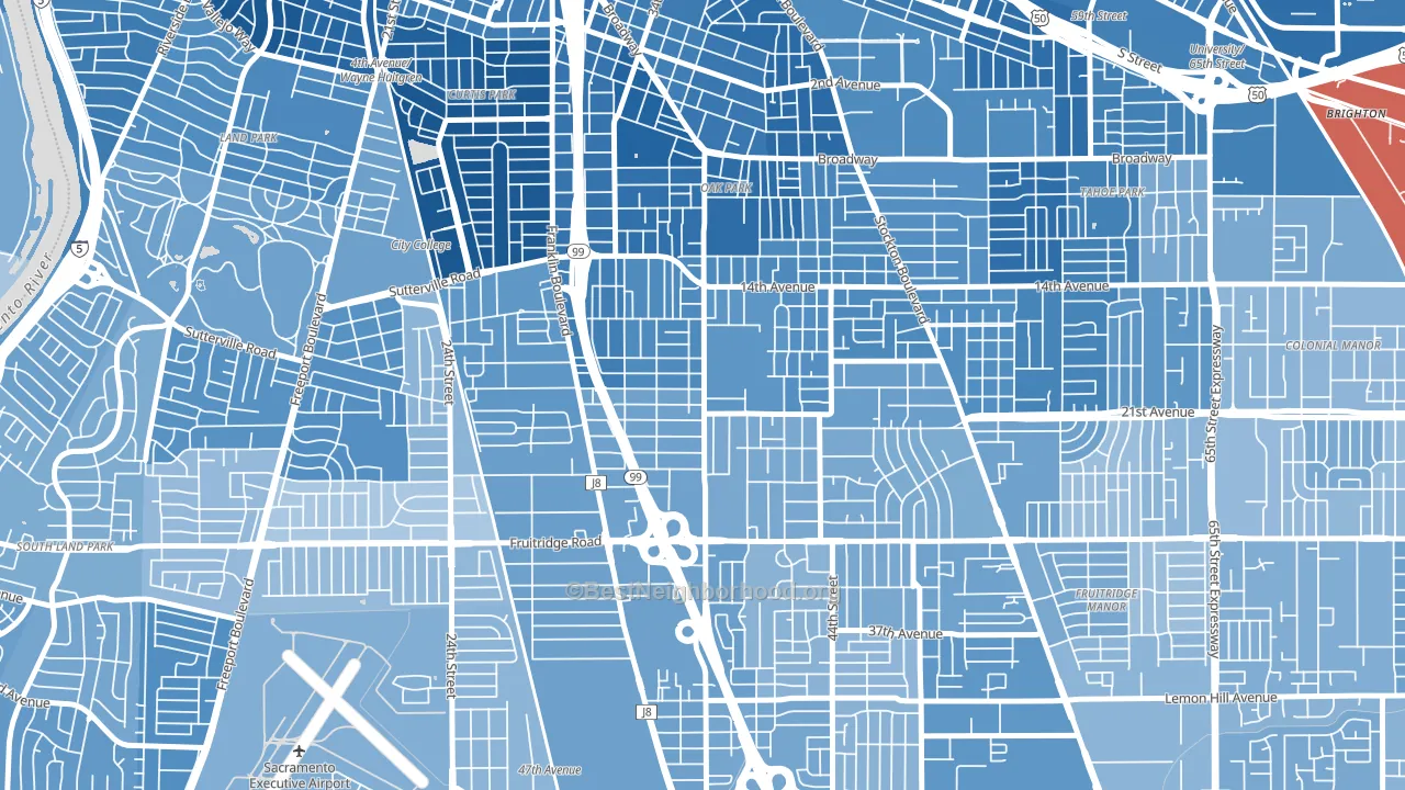 South Oak Park, Sacramento, CA block-group political-lean map