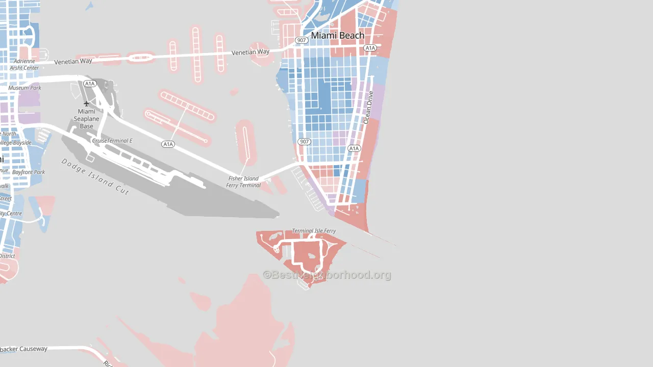 South of Fifth, Miami Beach, FL block-group political-lean map
