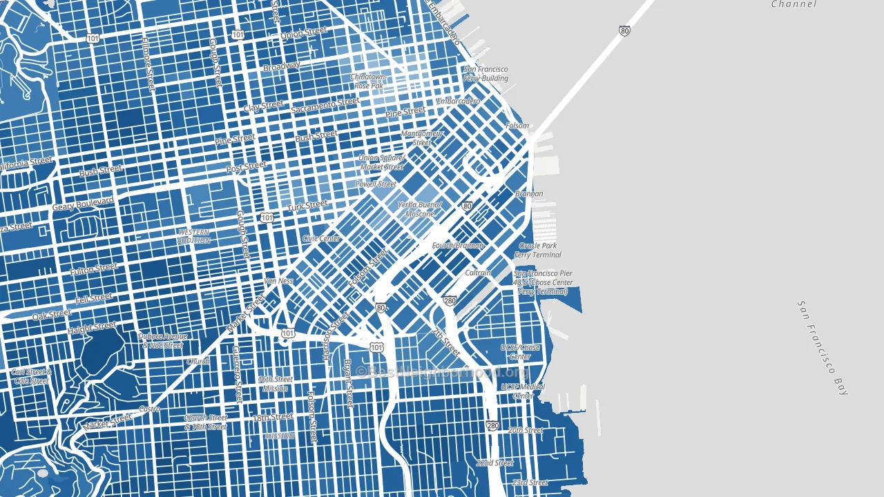 South of Market, San Francisco, CA block-group political-lean map
