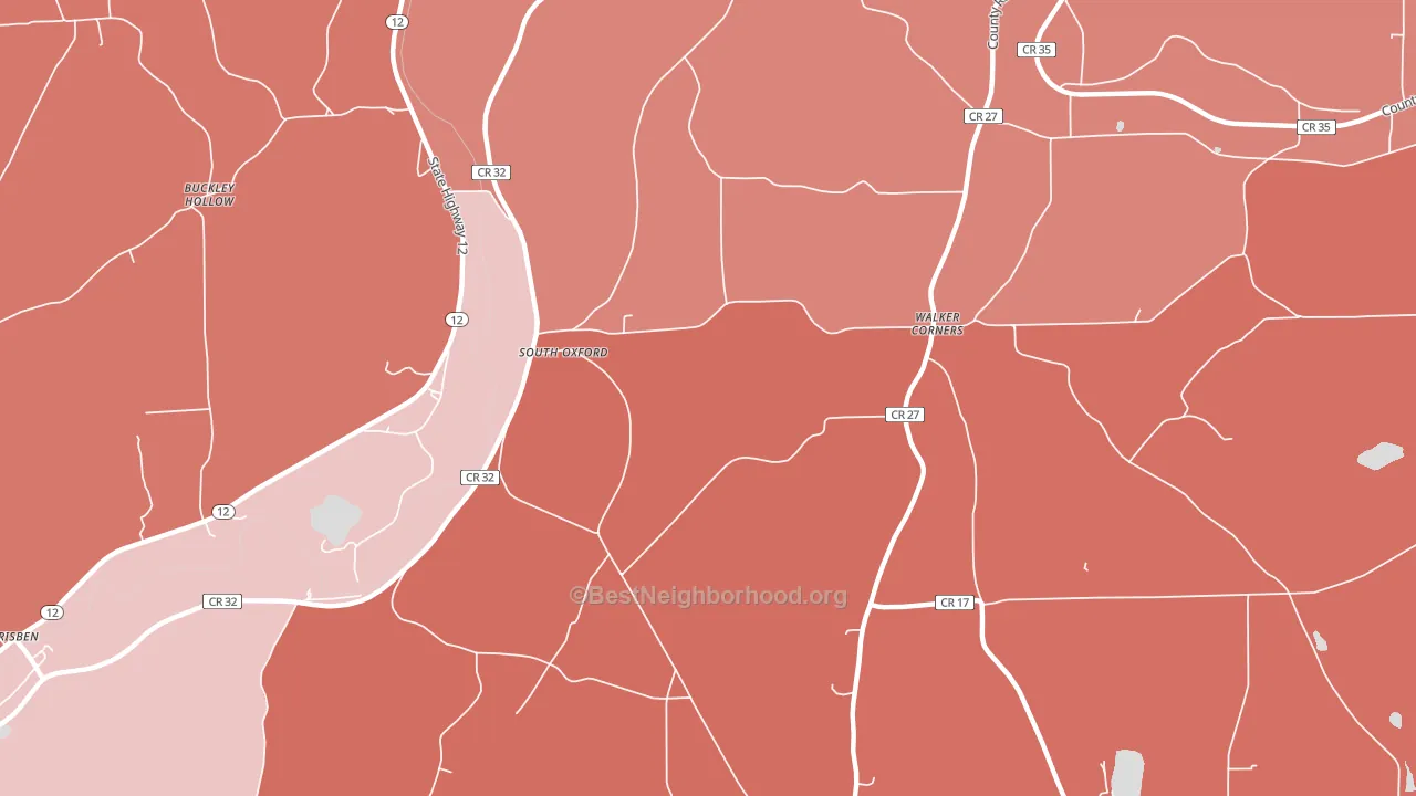 South Oxford, NY block-group political-lean map