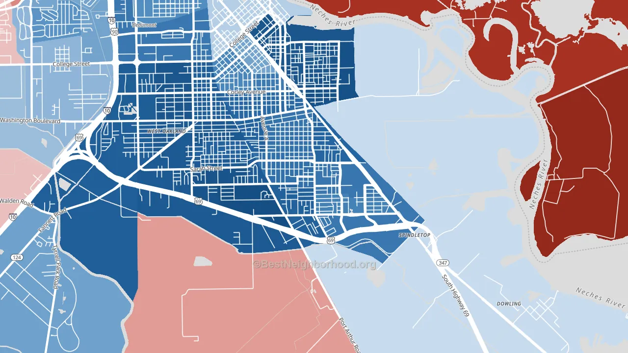 South Park, Beaumont, TX block-group political-lean map