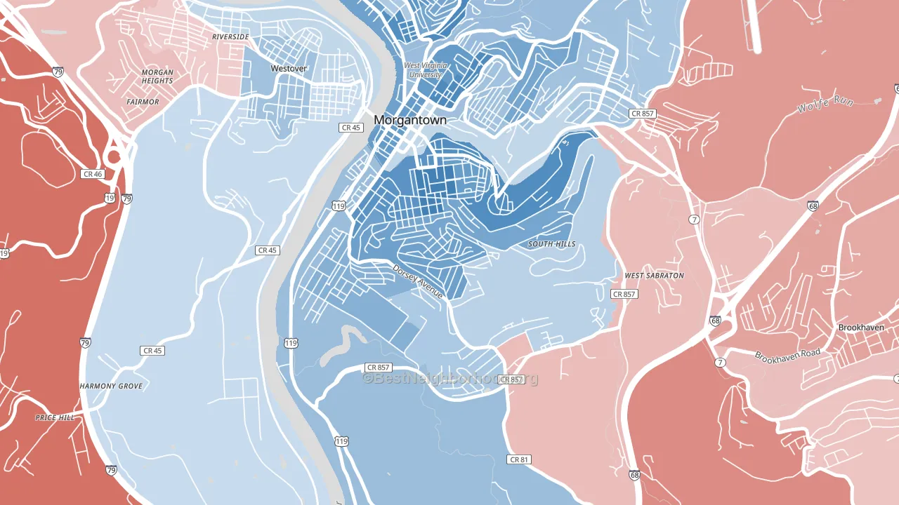 South Park, Morgantown, WV block-group political-lean map