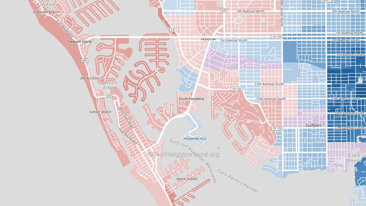South Pasadena, FL block-group political-lean map