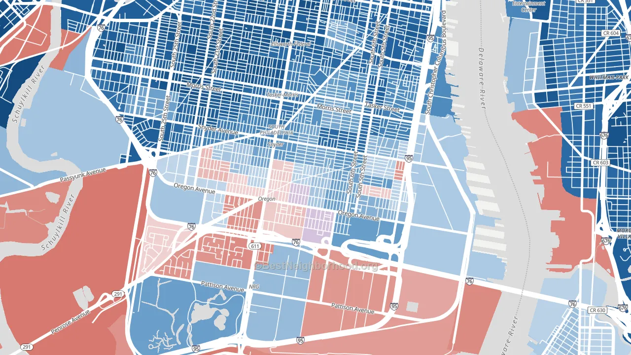 South Philadelphia, Philadelphia, PA block-group political-lean map