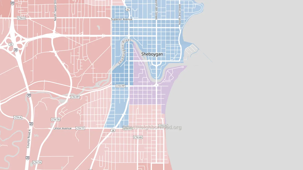 South Pier, Sheboygan, WI block-group political-lean map