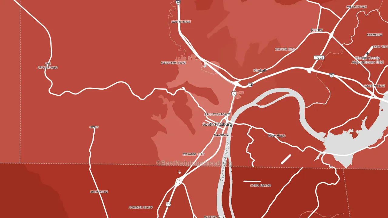 South Pittsburg, TN block-group political-lean map