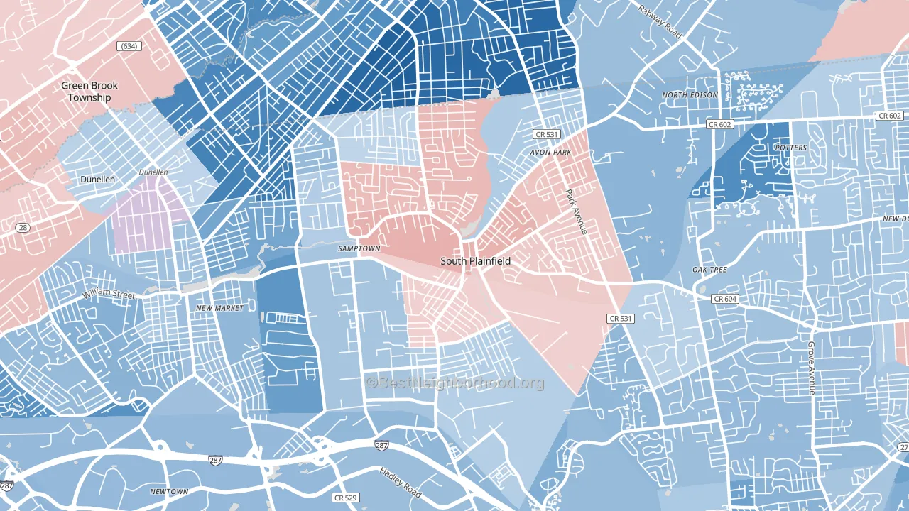 South Plainfield, NJ block-group political-lean map