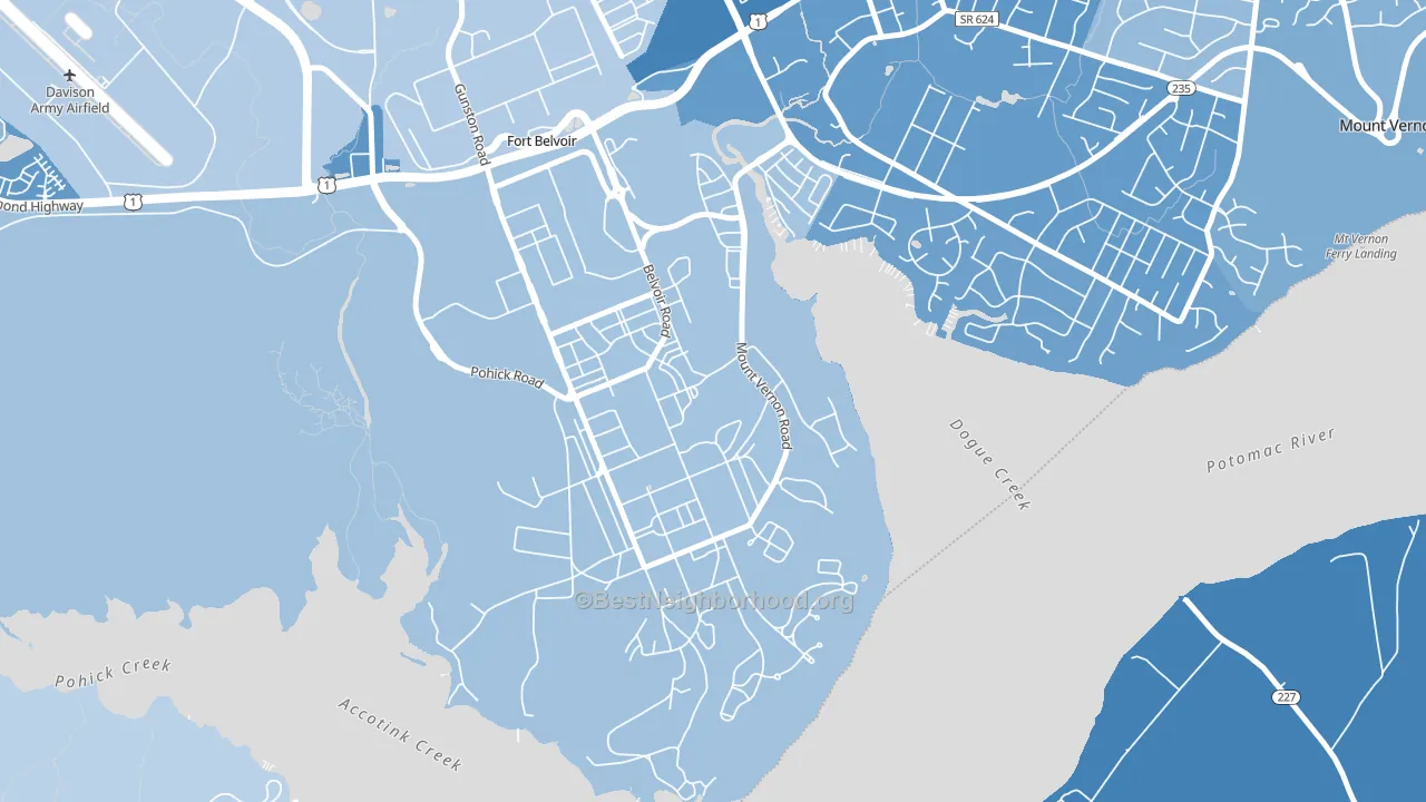 South Post, Fort Belvoir, VA block-group political-lean map