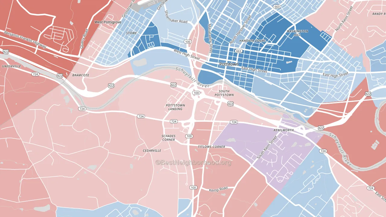 South Pottstown, PA block-group political-lean map