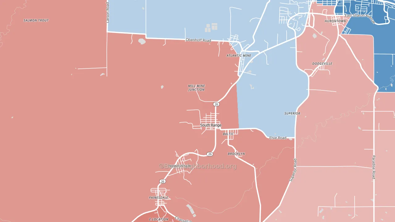 South Range, MI block-group political-lean map