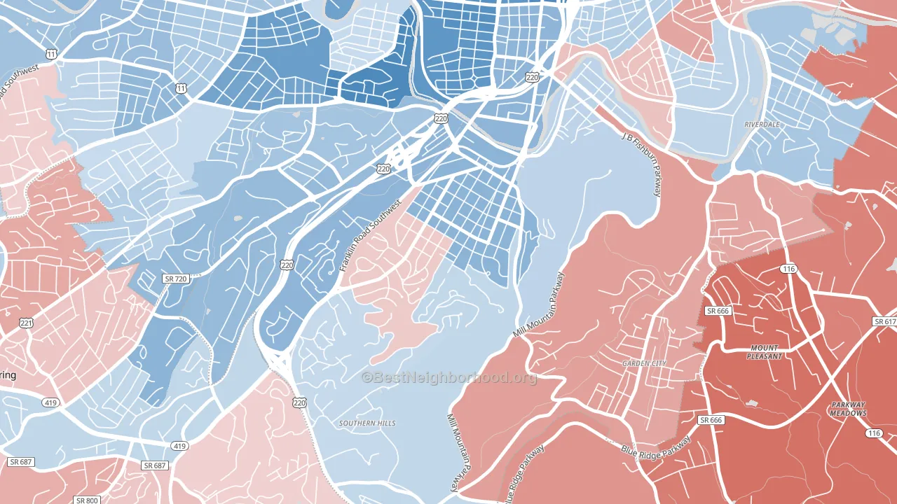 South Roanoke, Roanoke, VA block-group political-lean map