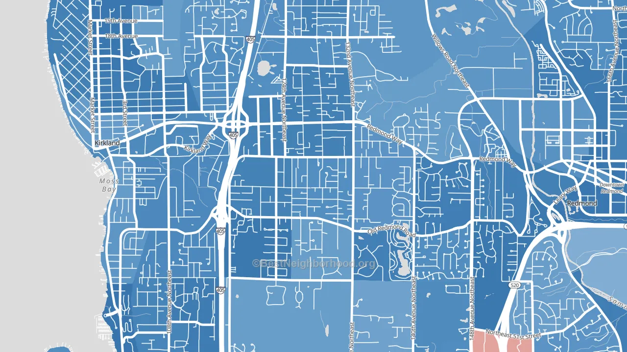 South Rose Hill, Kirkland, WA block-group political-lean map