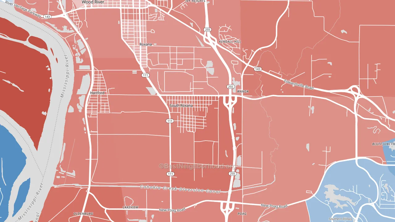 South Roxana, IL block-group political-lean map