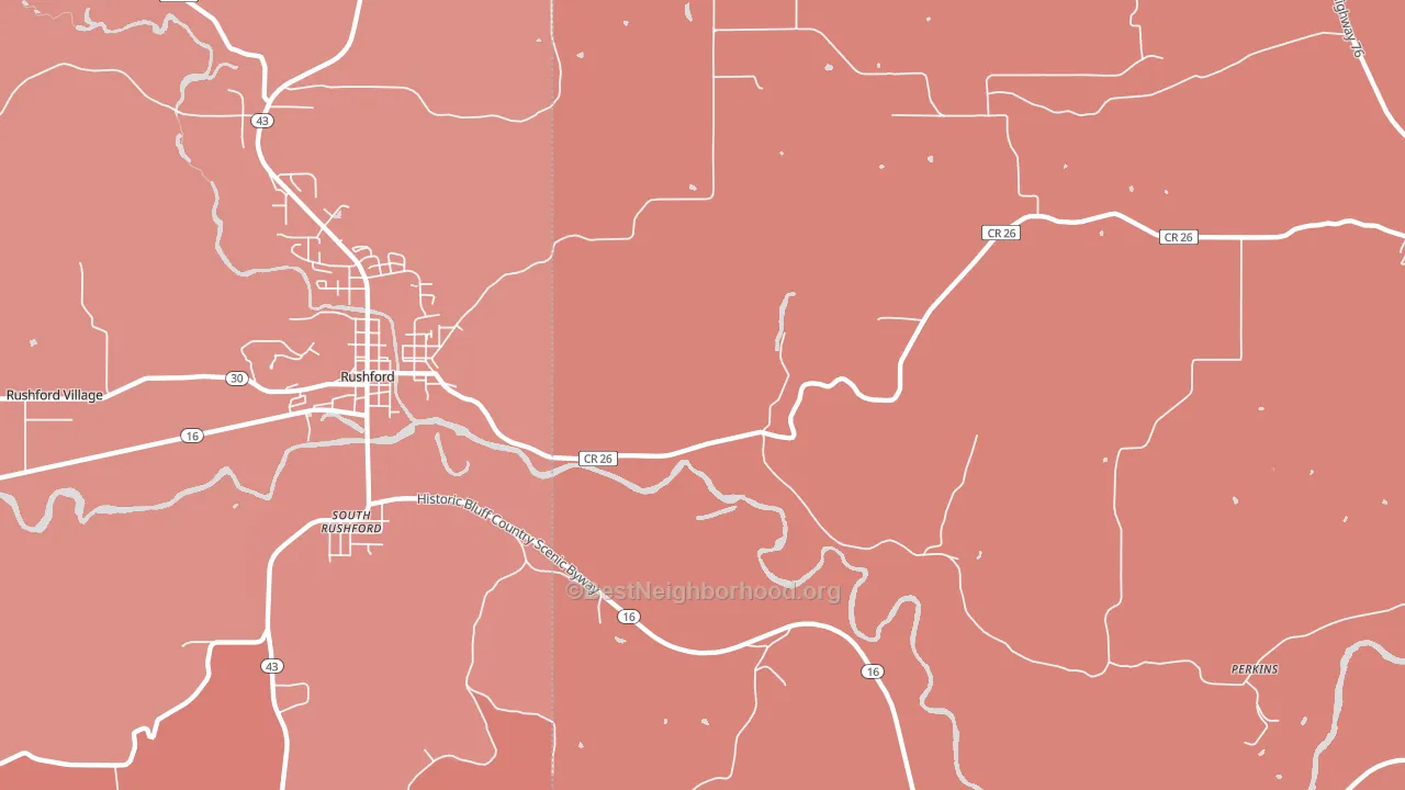 South Rushford, MN block-group political-lean map