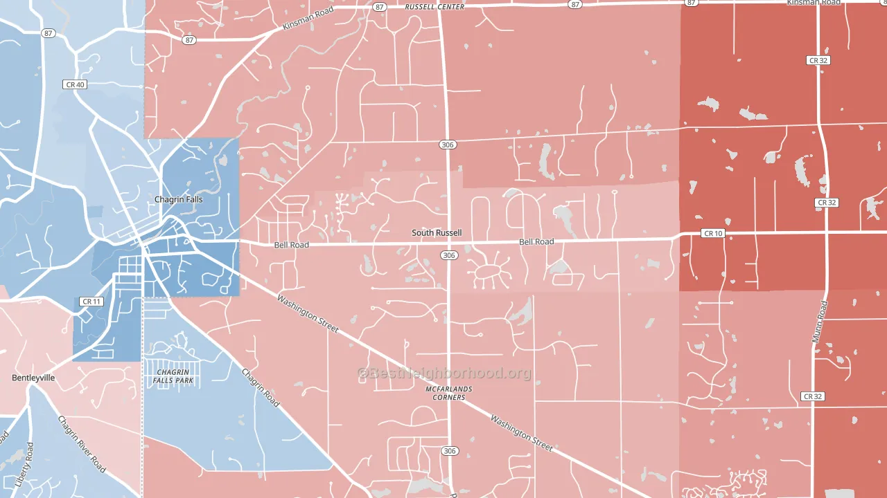 South Russell, OH block-group political-lean map