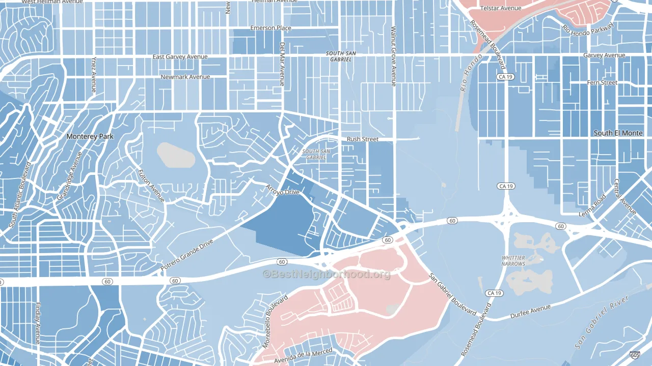 South San Gabriel, Rosemead, CA block-group political-lean map