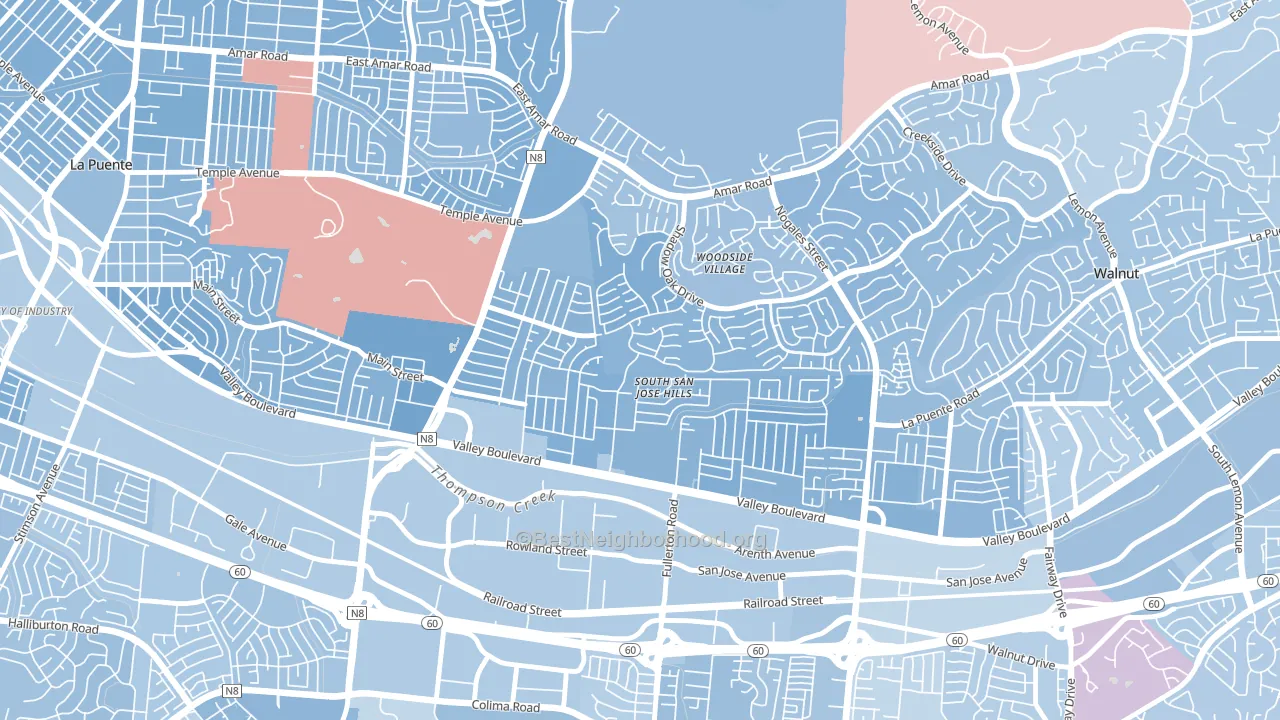 South San Jose Hills, CA block-group political-lean map