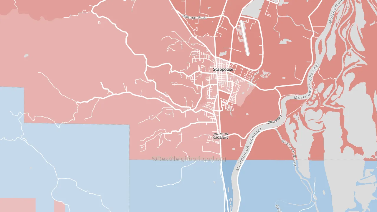 South Scappoose, OR block-group political-lean map