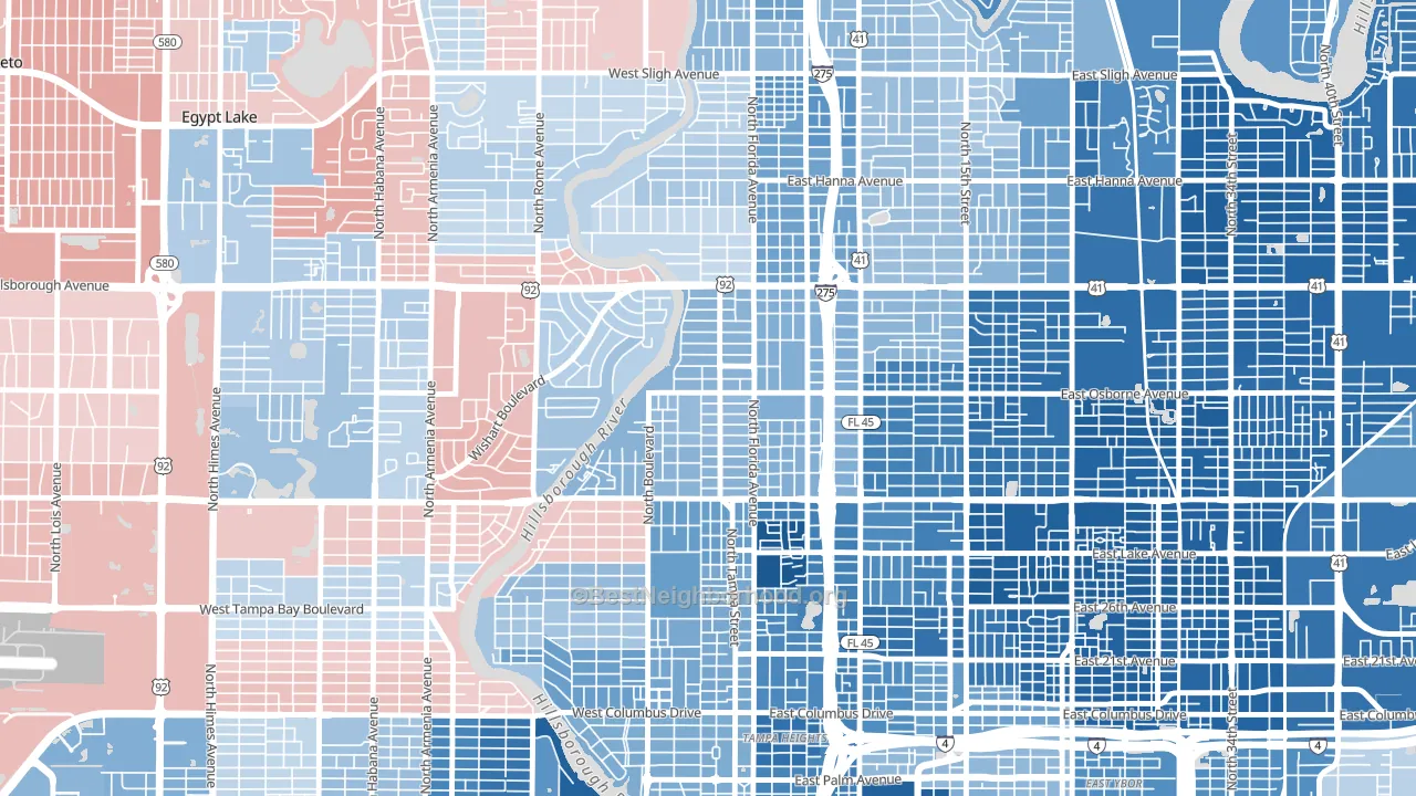 South Seminole Heights, Tampa, FL block-group political-lean map