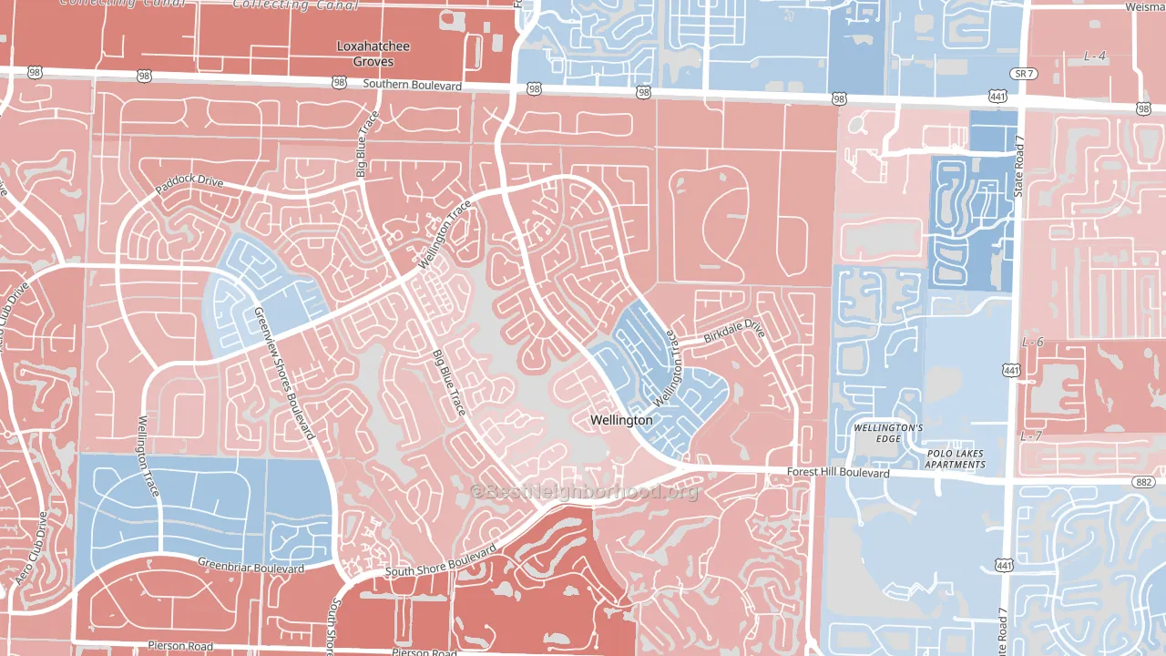 South Shore of Wellington, Wellington, FL block-group political-lean map