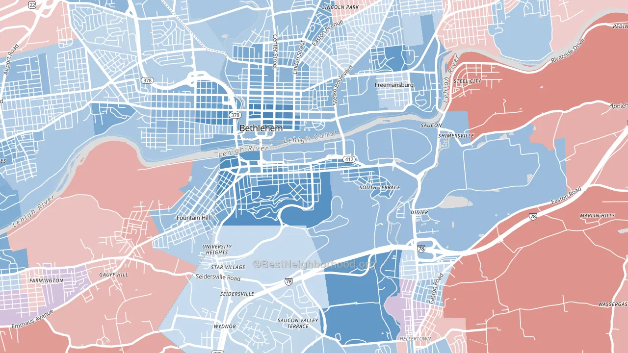 South Side, Bethlehem, PA block-group political-lean map