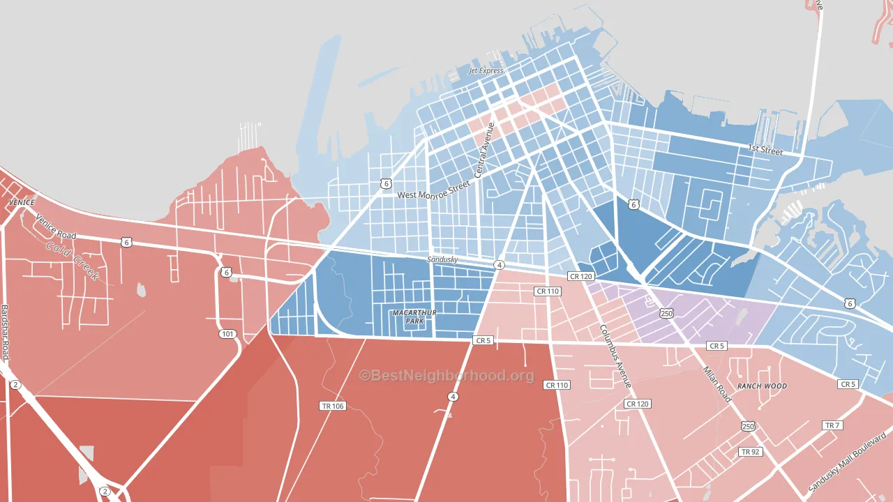 South Side, Sandusky, OH block-group political-lean map