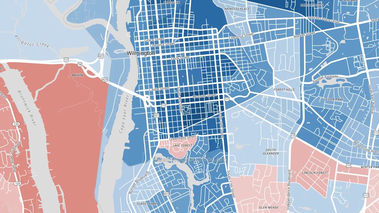 South Side, Wilmington, NC block-group political-lean map