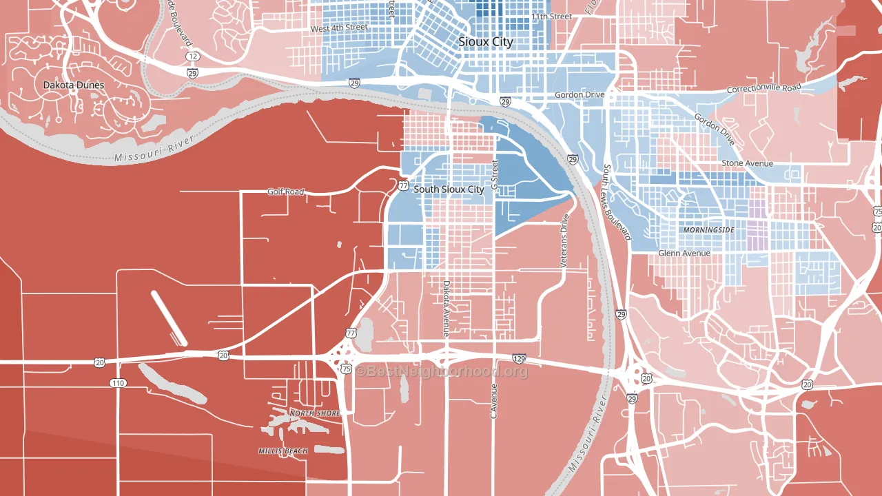 South Sioux City, NE block-group political-lean map