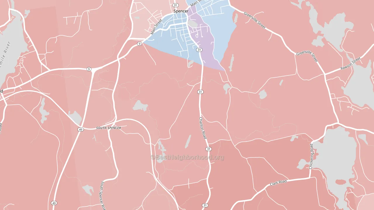 South Spencer, MA block-group political-lean map
